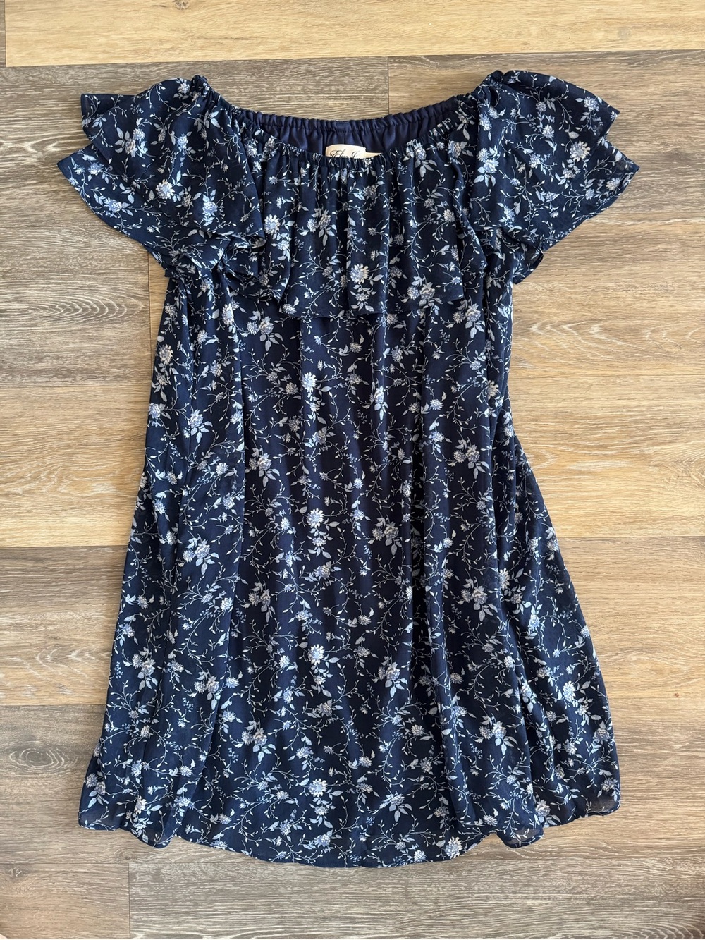 Eliza J Navy Floral Off-Shoulder Dress
